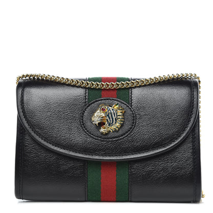 Gucci Textured Calfskin Web Mini Rajah Slim Flap Shoulder Bag Black 1 of 11