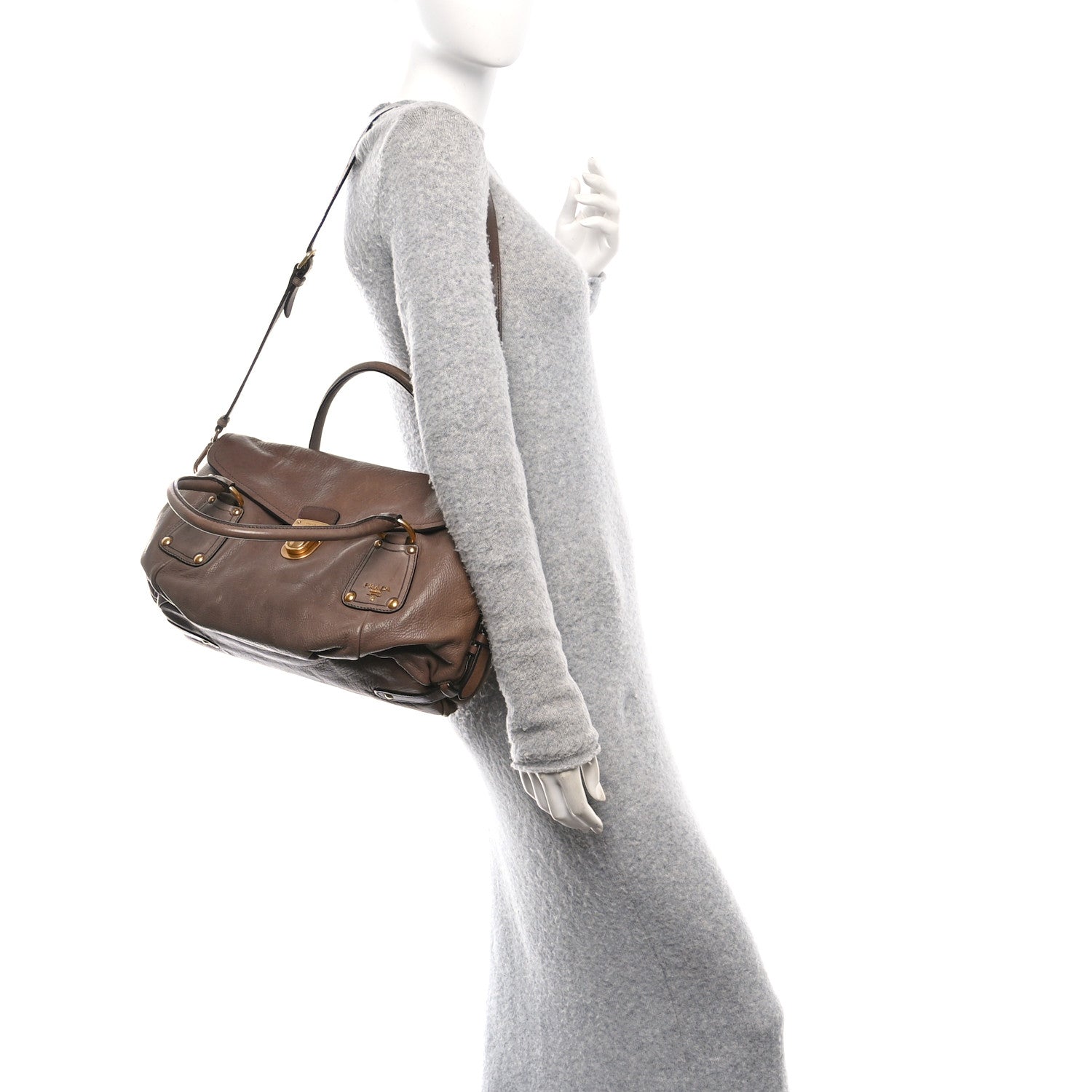 Prada Cervo Antik Buckle Foldover Pushlock Satchel Pietra 2 of 9