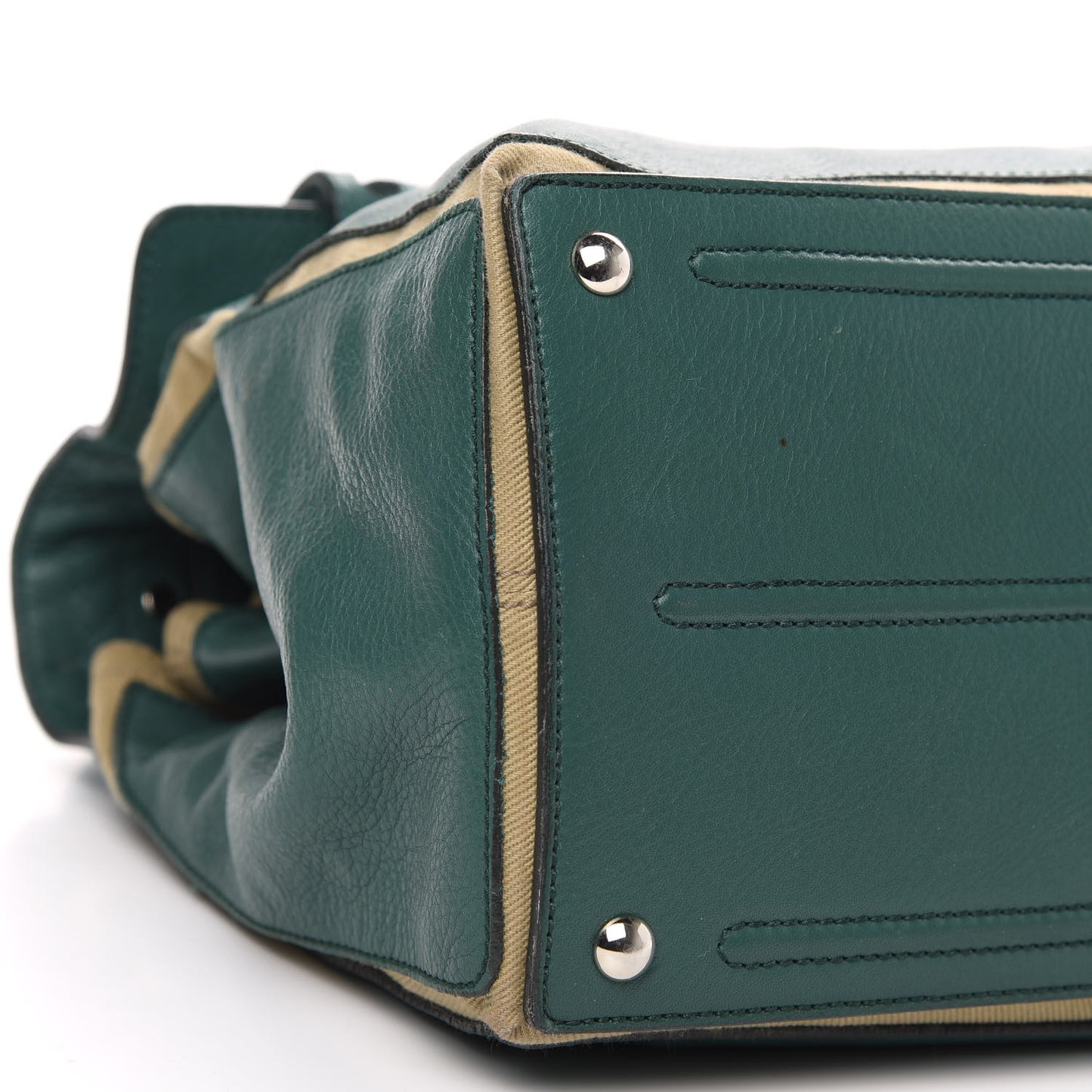 Calfskin Canvas Large Muse Two Green Beige