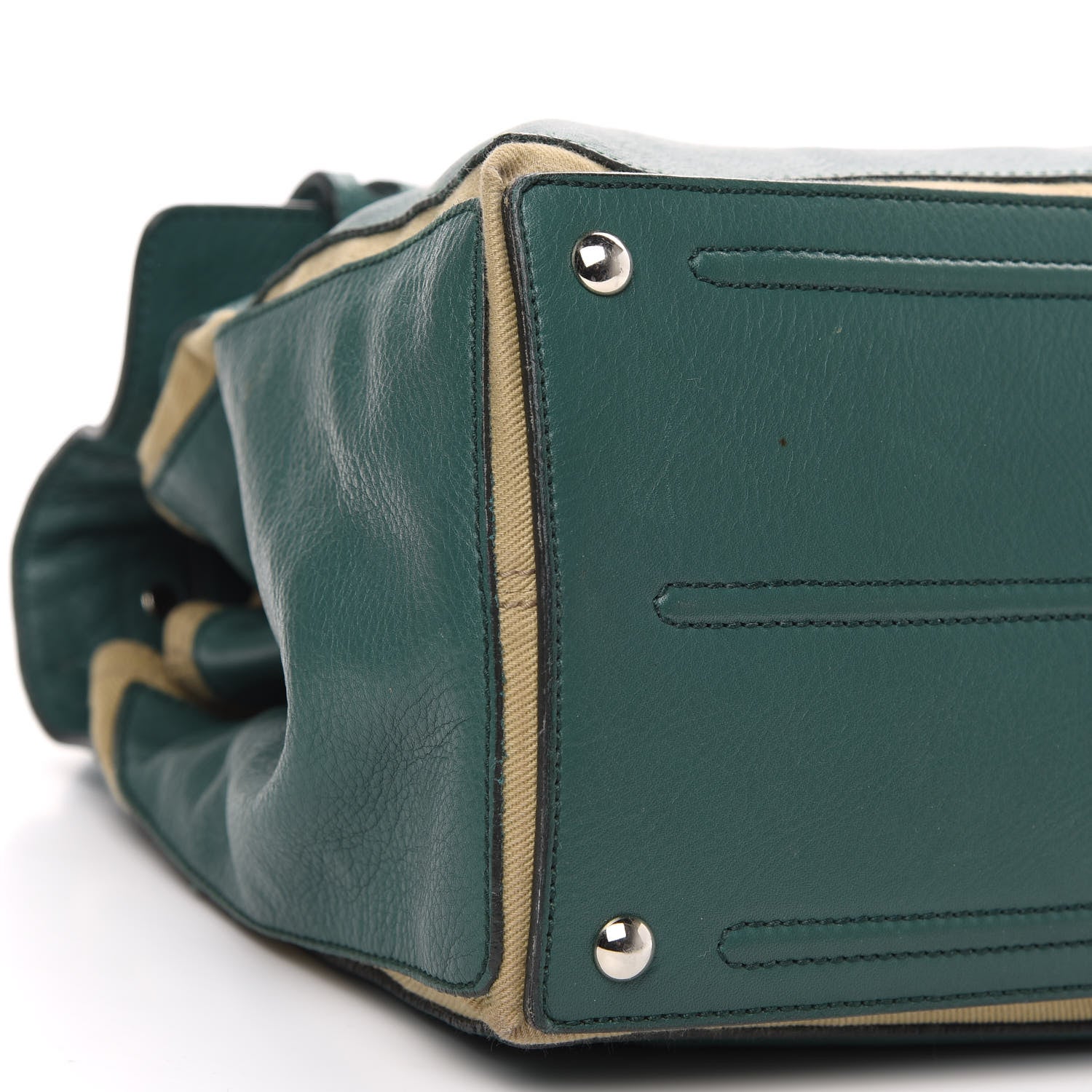 Saint Laurent Calfskin Canvas Large Muse Two Green Beige 8 of 12