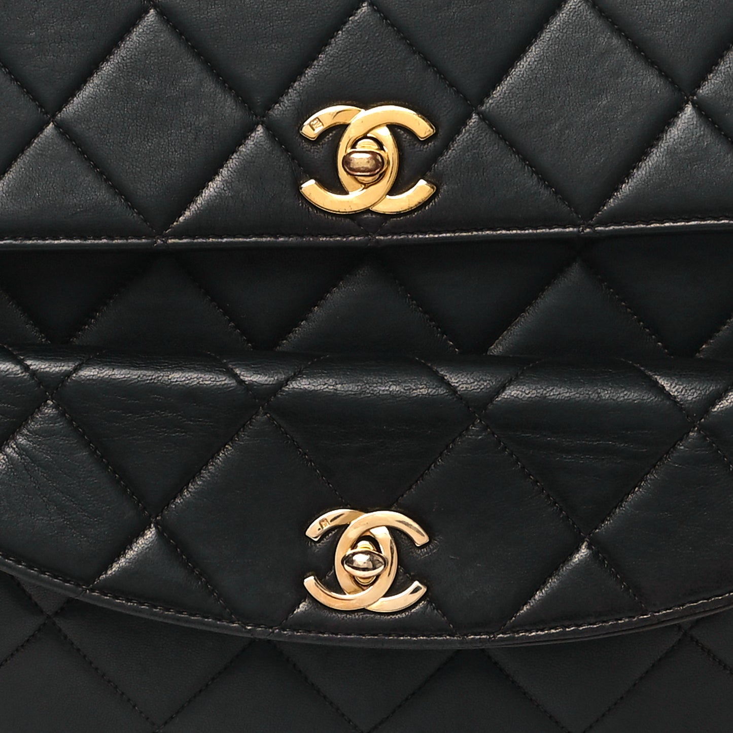 Lambskin Quilted Double Pocket Shoulder Bag Brown