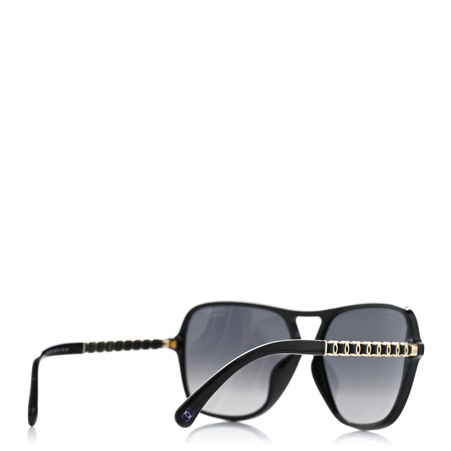 Metal Calfskin Polarized CC Chain Pilot Sunglasses 5439-Q-A Black