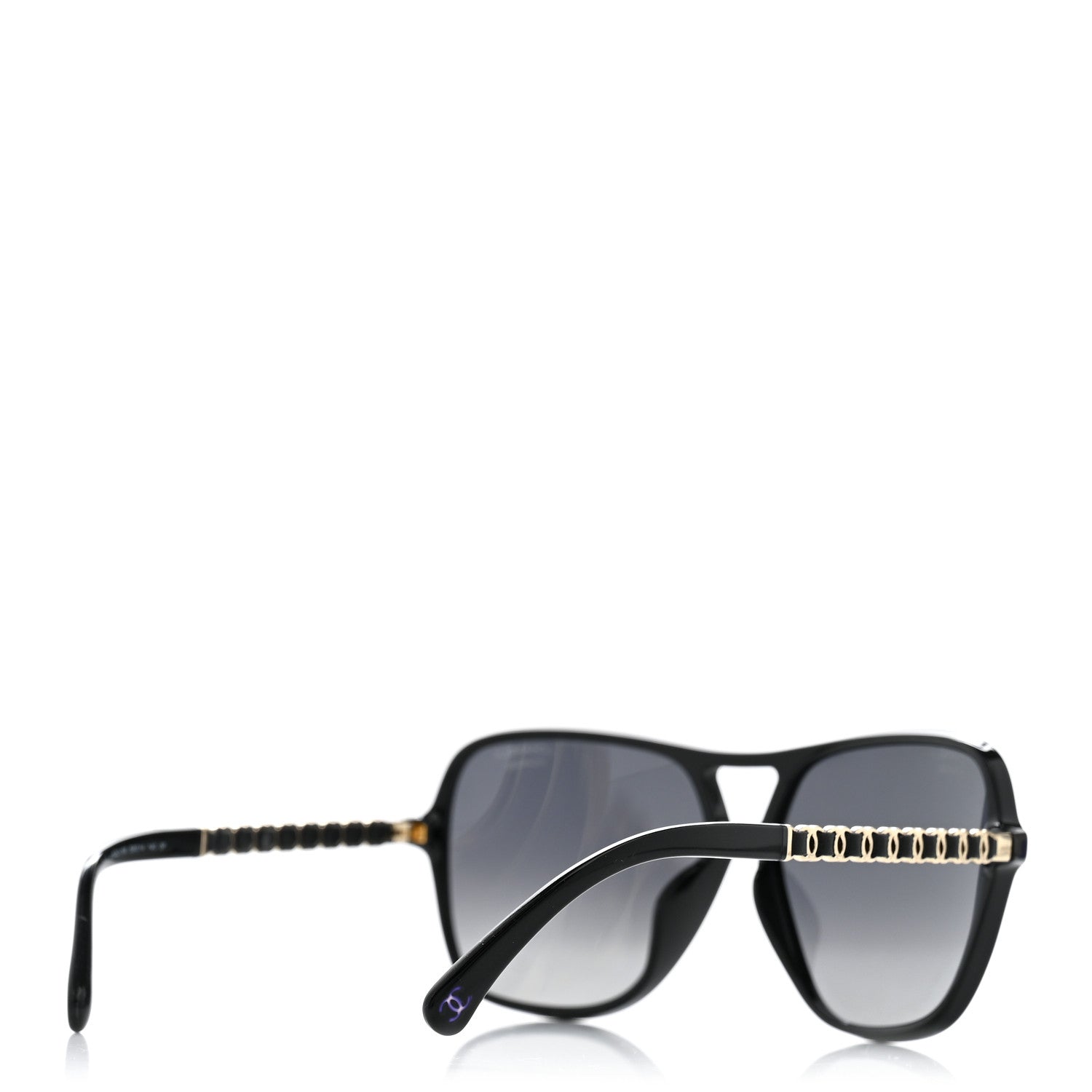 Chanel Metal Calfskin Polarized CC Chain Pilot Sunglasses 5439-Q-A Black 4 of 8
