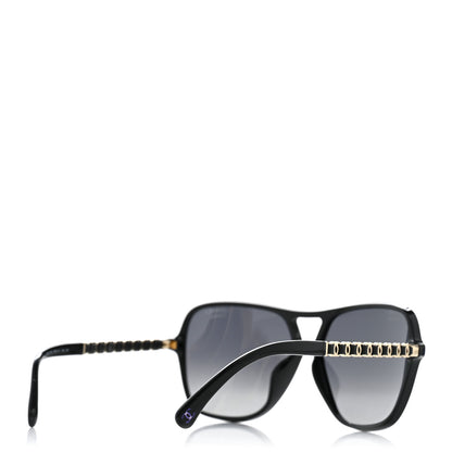 Chanel Metal Calfskin Polarized CC Chain Pilot Sunglasses 5439-Q-A Black 4 of 8
