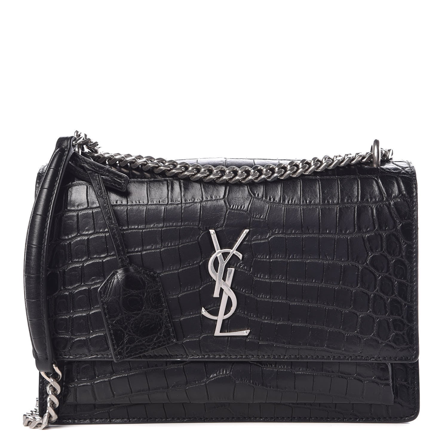 Saint Laurent Calfskin Crocodile Embossed Medium Monogram Sunset Black 1 of 9