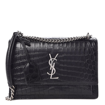 Saint Laurent Calfskin Crocodile Embossed Medium Monogram Sunset Black 1 of 9