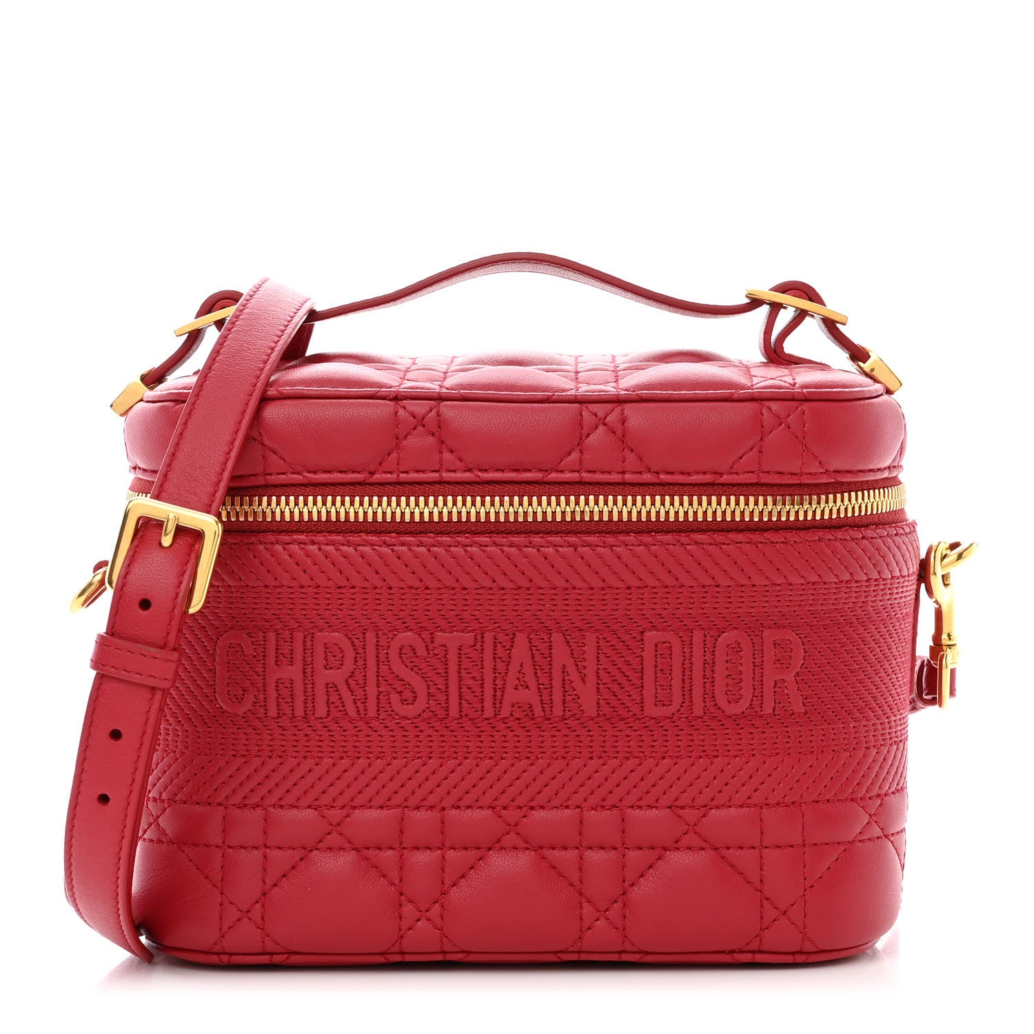 Christian Dior Lambskin Cannage Small Diortravel Vanity Case Red 1 of 10