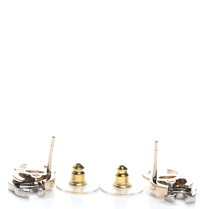 Chanel Crystal Double CC Earrings Gold Silver 3 of 5
