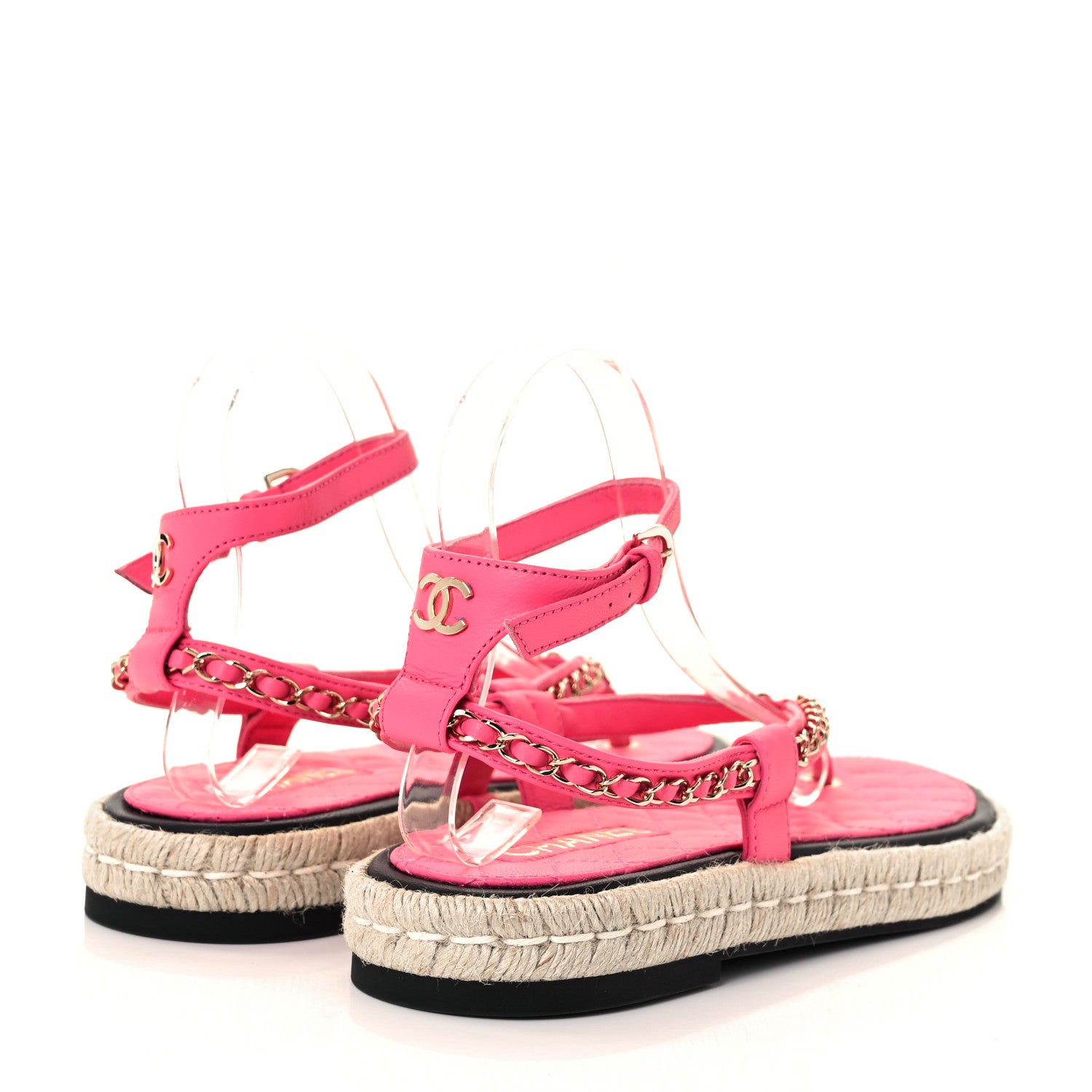 Chanel Lambskin Chain CC Thong Espadrille Sandals 40 Pink 4 of 11