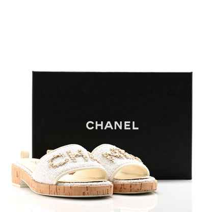 Chanel Tweed Cork CC Chain Mule Sandal 39.5 White 13 of 13