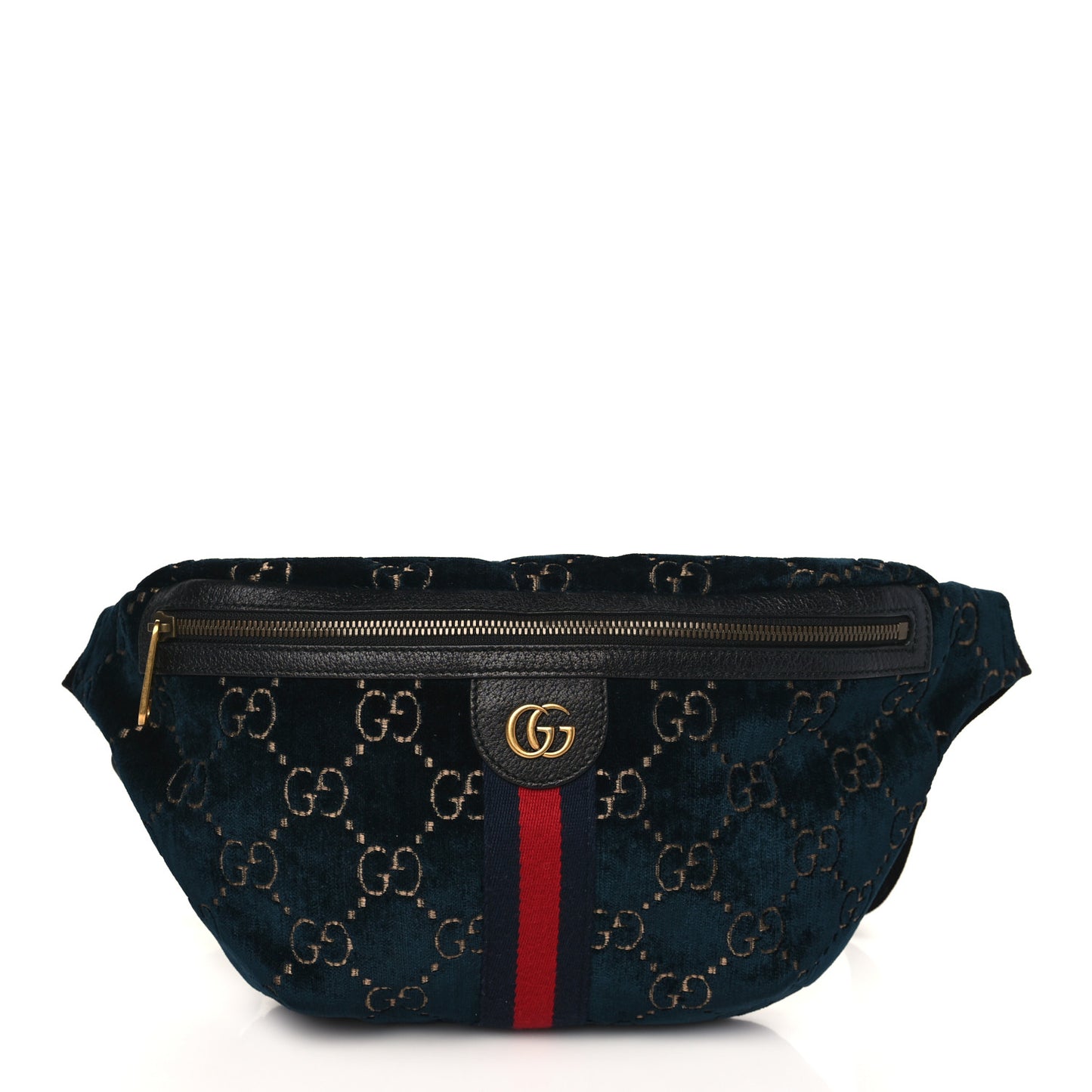 Velvet GG Monogram Web Belt Bag Blue Beige