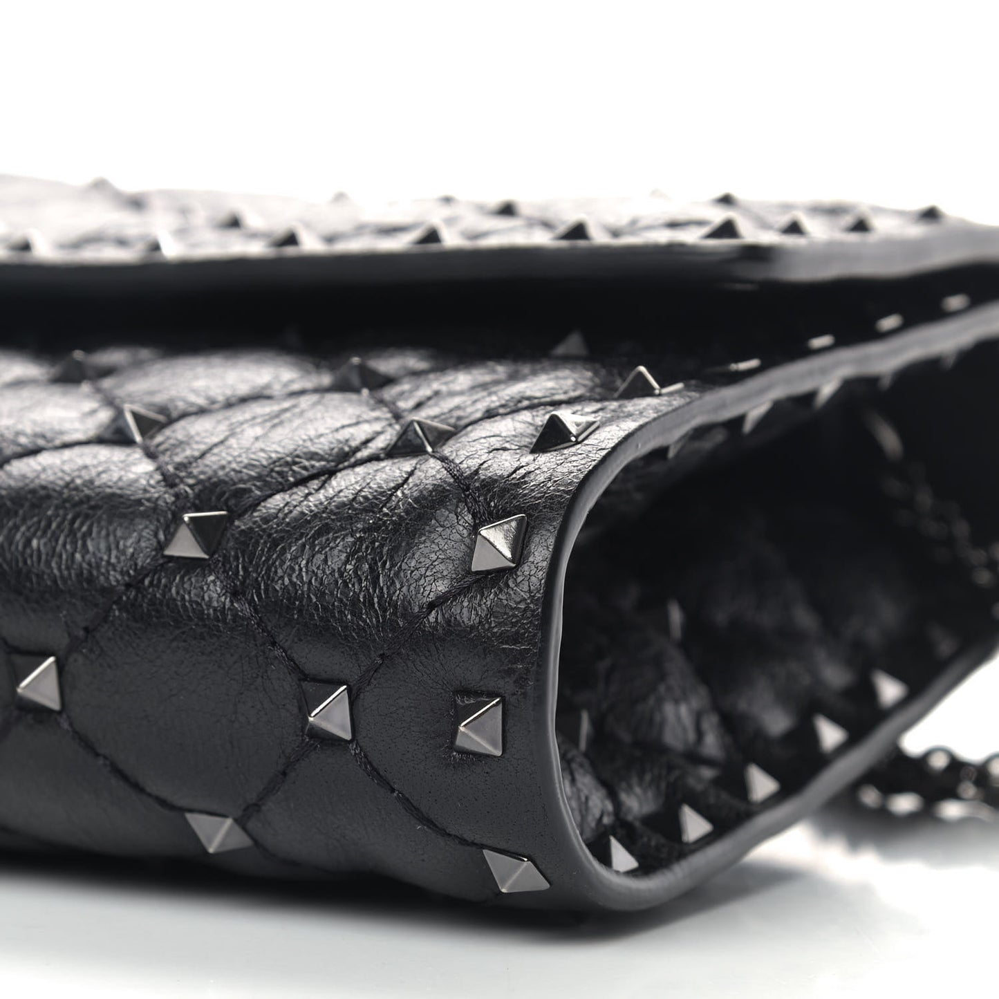 Craquele Nappa Rockstud Spike Wallet on Chain Black
