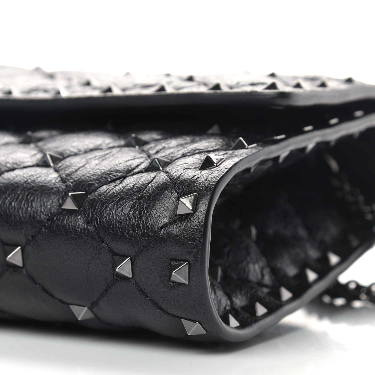 Valentino Garavani Craquele Nappa Rockstud Spike Wallet on Chain Black 6 of 9