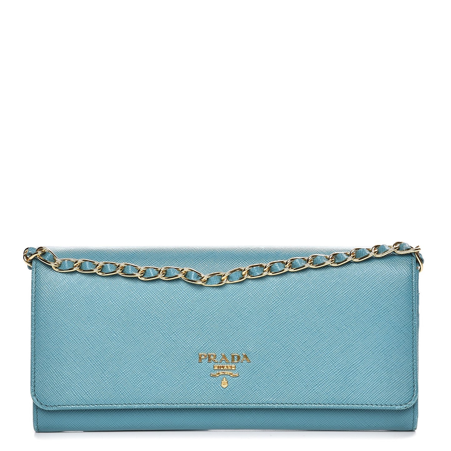Saffiano Metal Oro Chain Wallet Turchese