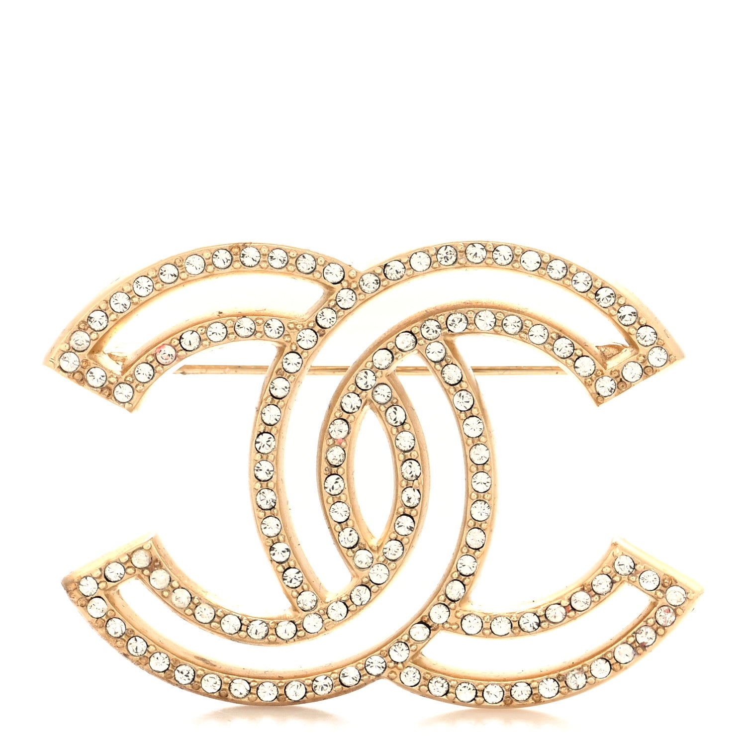 Chanel Crystal CC Brooch Light Gold 1 of 3