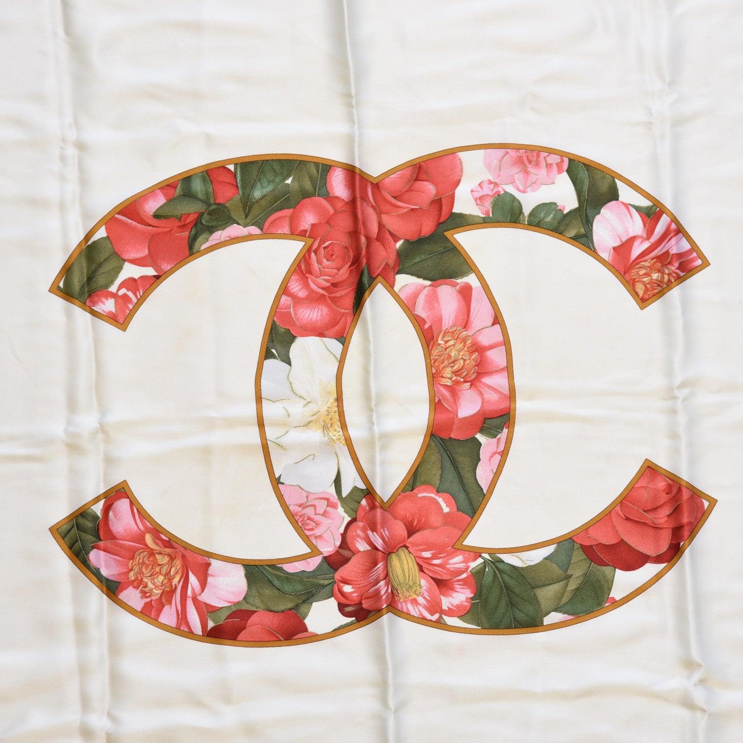 Chanel Silk CC Floral Chain Square Scarf Beige 3 of 5