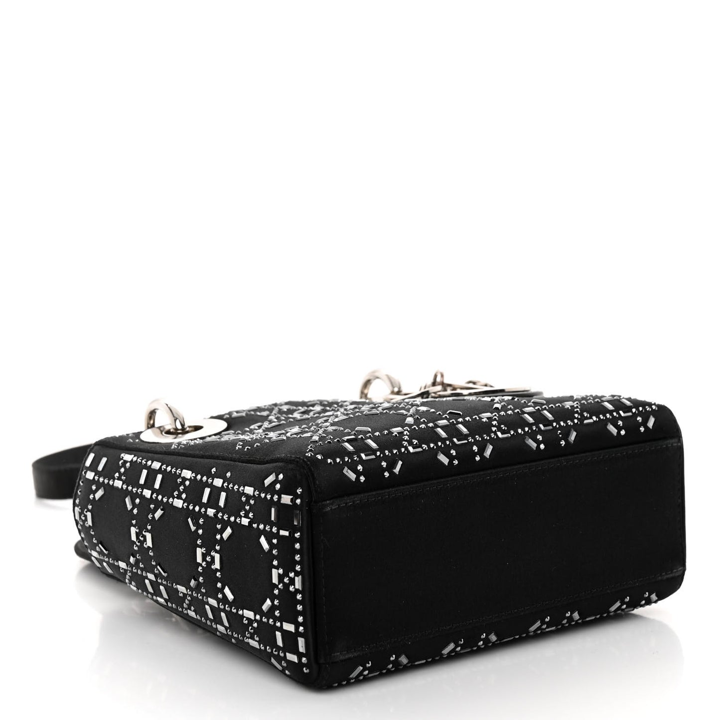 Satin Crystal Cannage Mini Lady Dior Black
