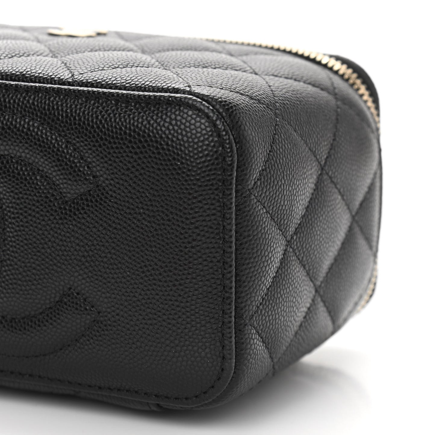 Caviar Quilted Small Vanity Case With Chain Black