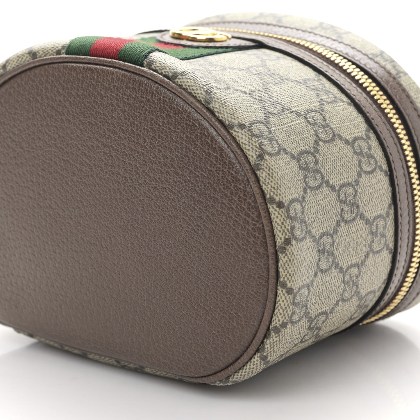 GG Supreme Monogram Textured Calfskin Web Ophidia Vanity Cosmetic Case Beige Ebony New Acero