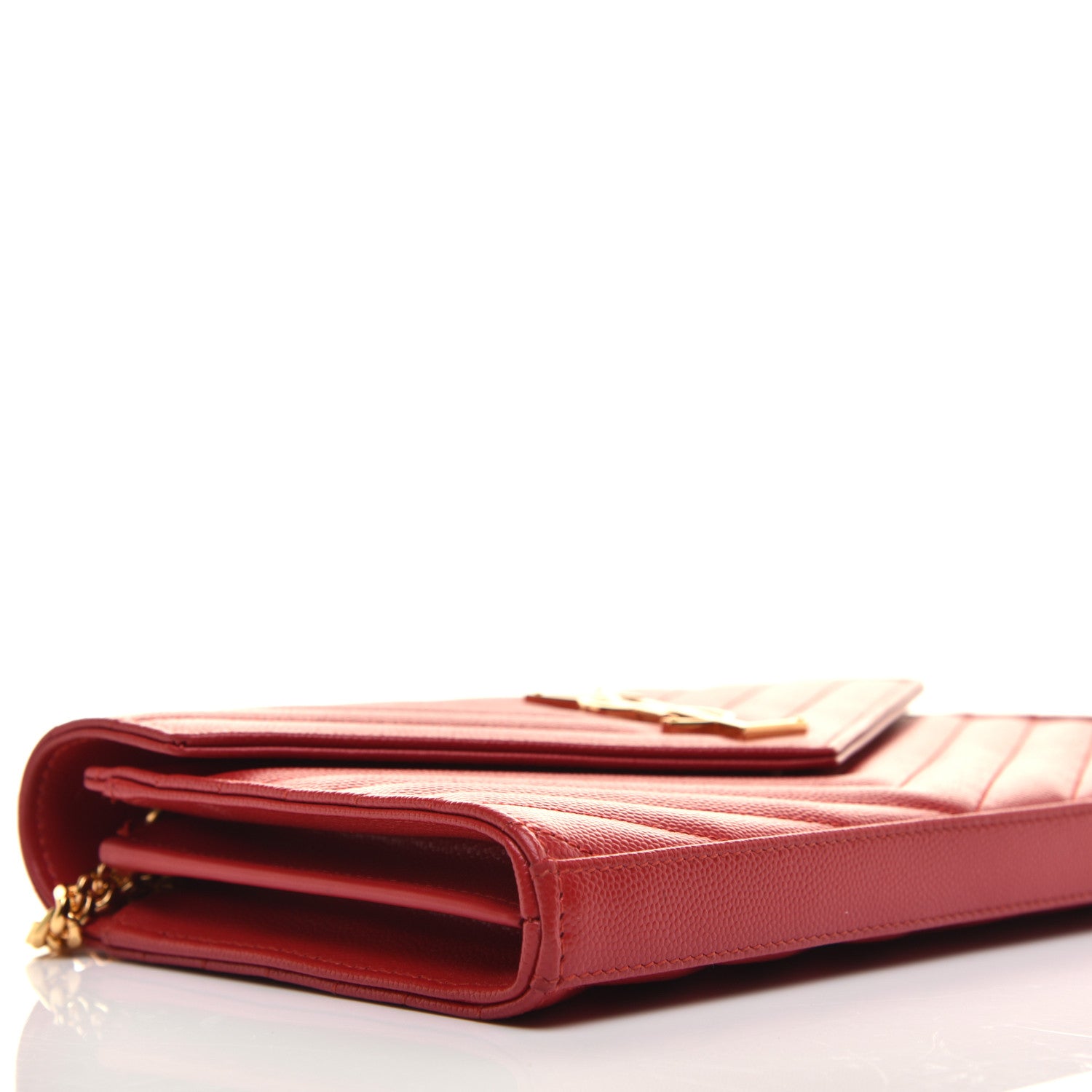 Saint Laurent Grain De Poudre Matelasse Chevron Monogram Chain Wallet New Red 7 of 12