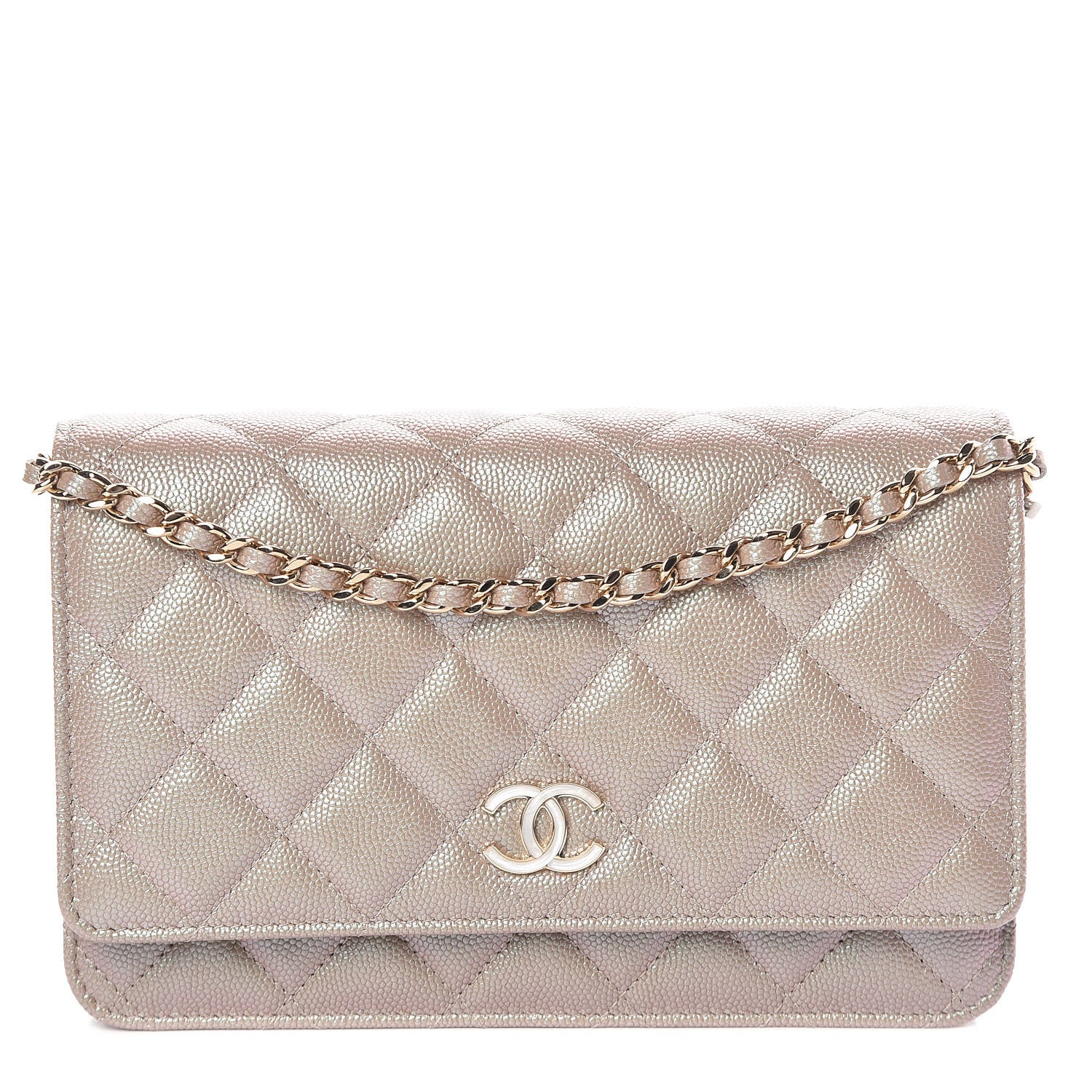 Chanel Iridescent Caviar Quilted Wallet On Chain WOC Beige 1 of 10