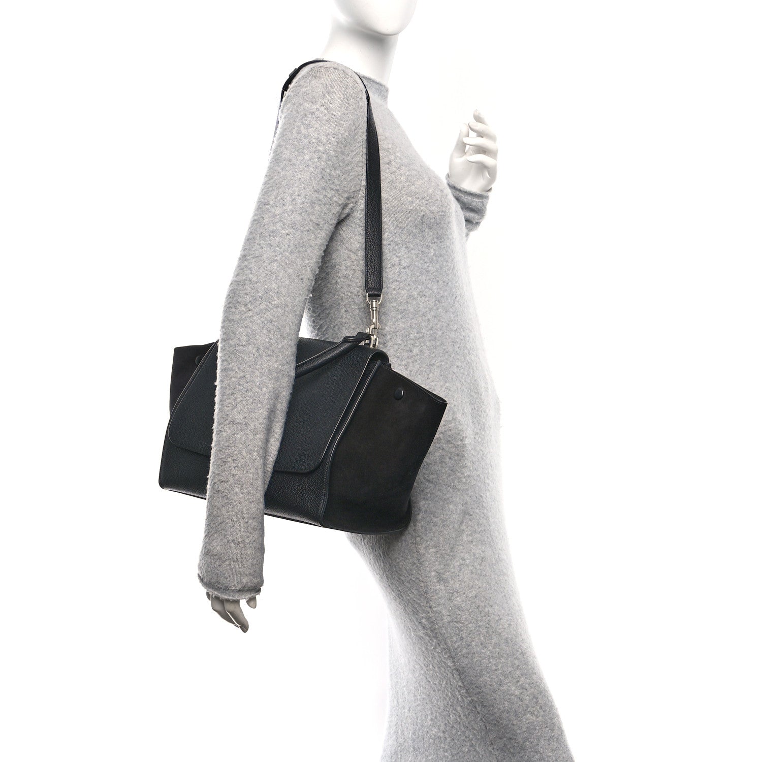 Celine Drummed Calfskin Suede Medium Trapeze Black 3 of 17