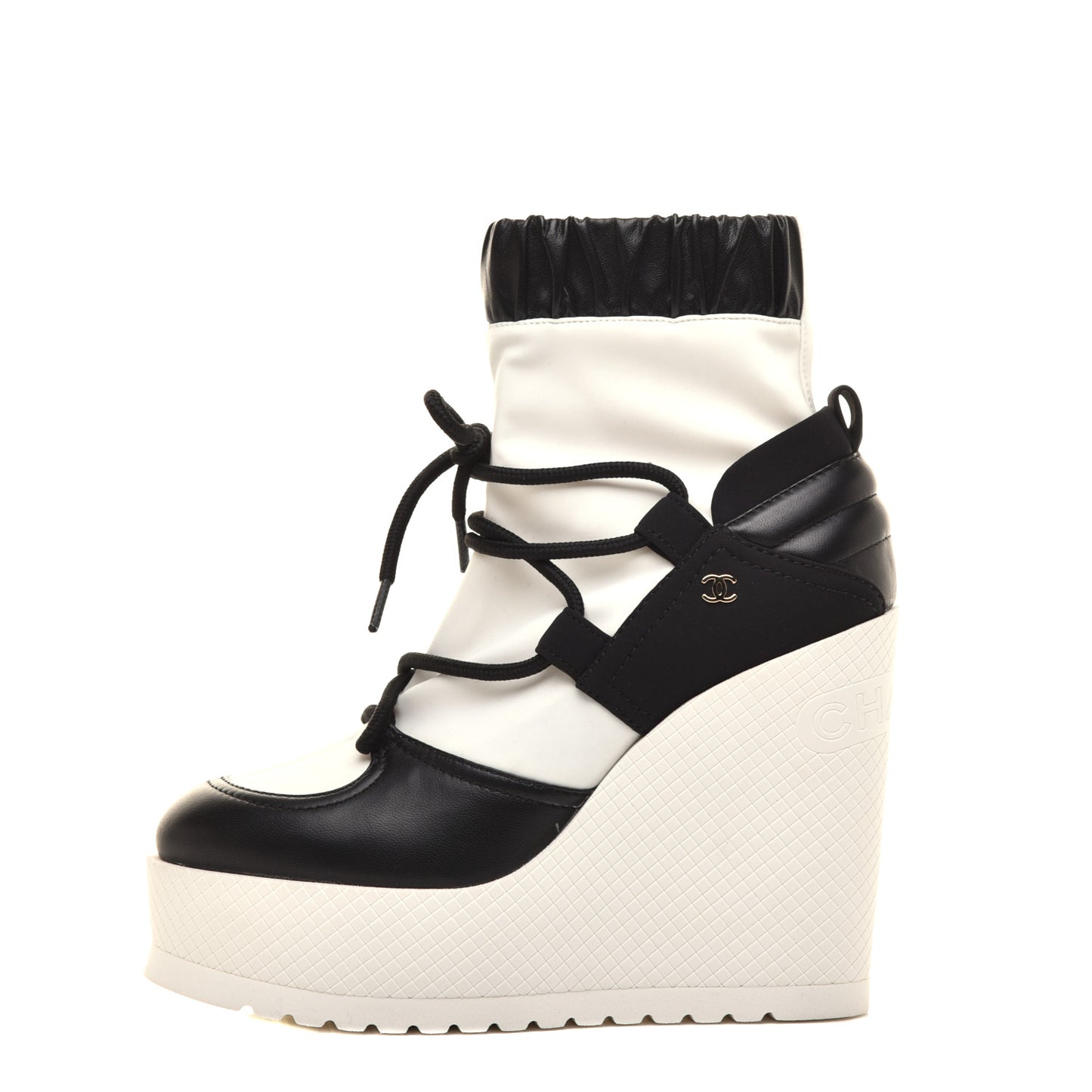 Calfksin Quilted Lace Up Boots 36.5 White Black
