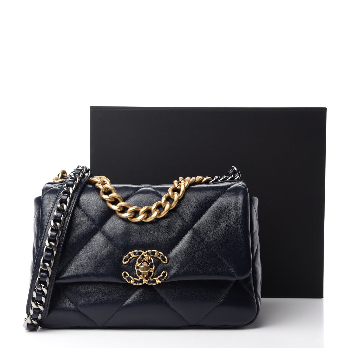 Lambskin Quilted Medium Chanel 19 Flap Navy