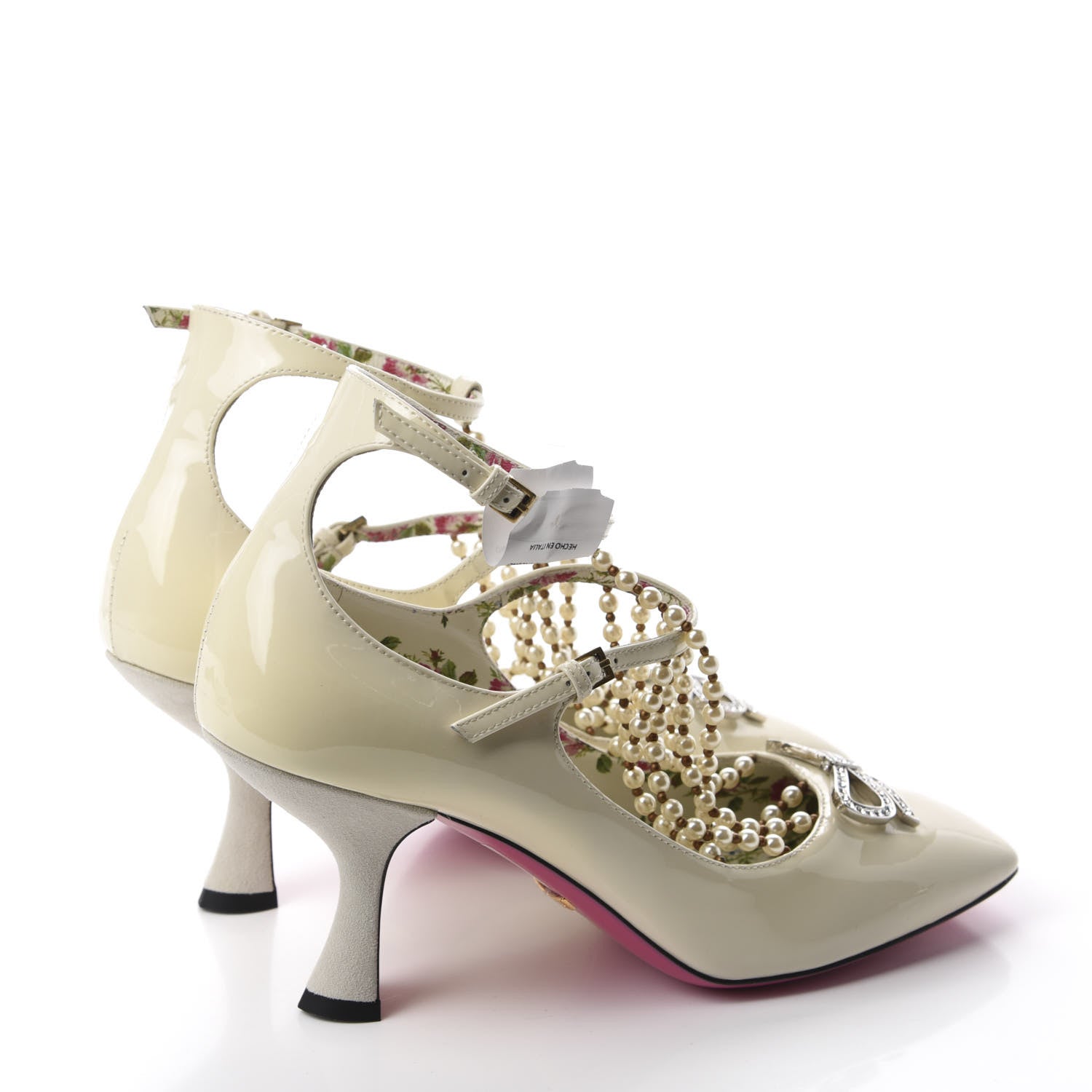 Gucci Patent Pearl Taide T-Strap Pumps 39 White 4 of 11