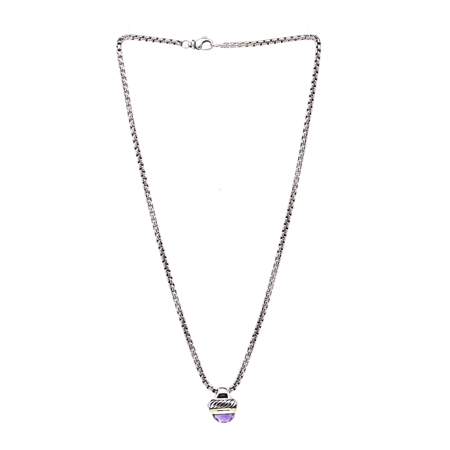 Sterling Silver 14K Yellow Gold Amethyst 10mm Acorn Pendant Necklace