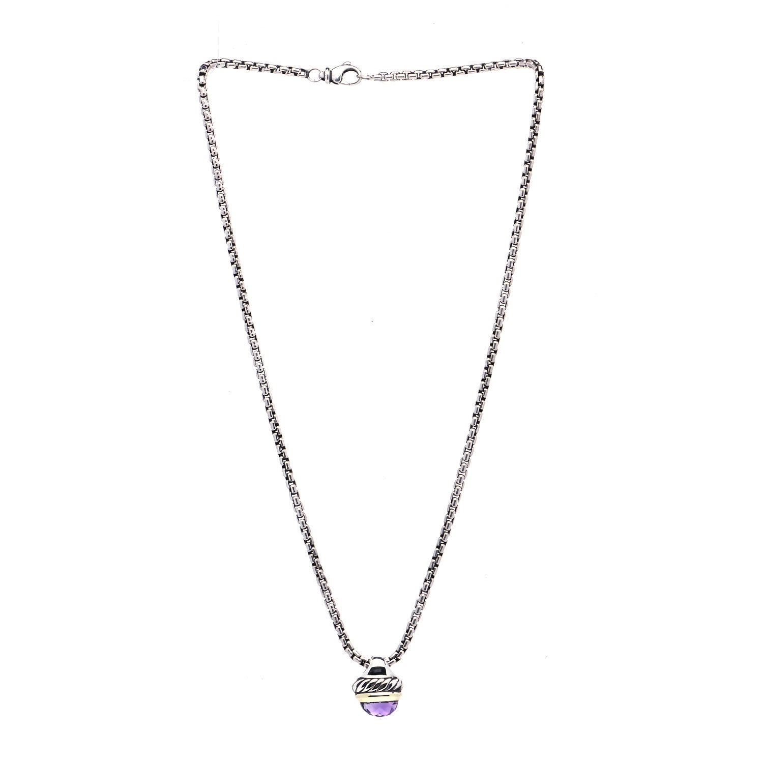 David Yurman Sterling Silver 14K Yellow Gold Amethyst 10mm Acorn Pendant Necklace 3 of 7