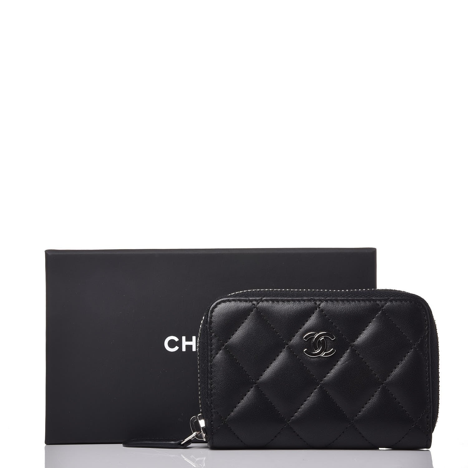 Chanel Lambskin Quilted Zip Around Coin Purse Wallet Black 8 of 8