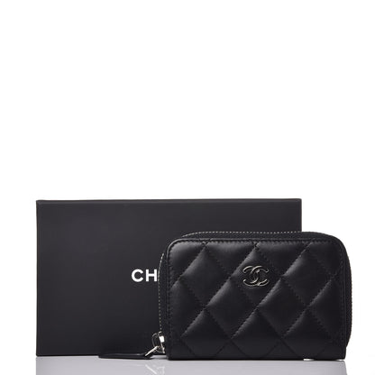 Chanel Lambskin Quilted Zip Around Coin Purse Wallet Black 8 of 8