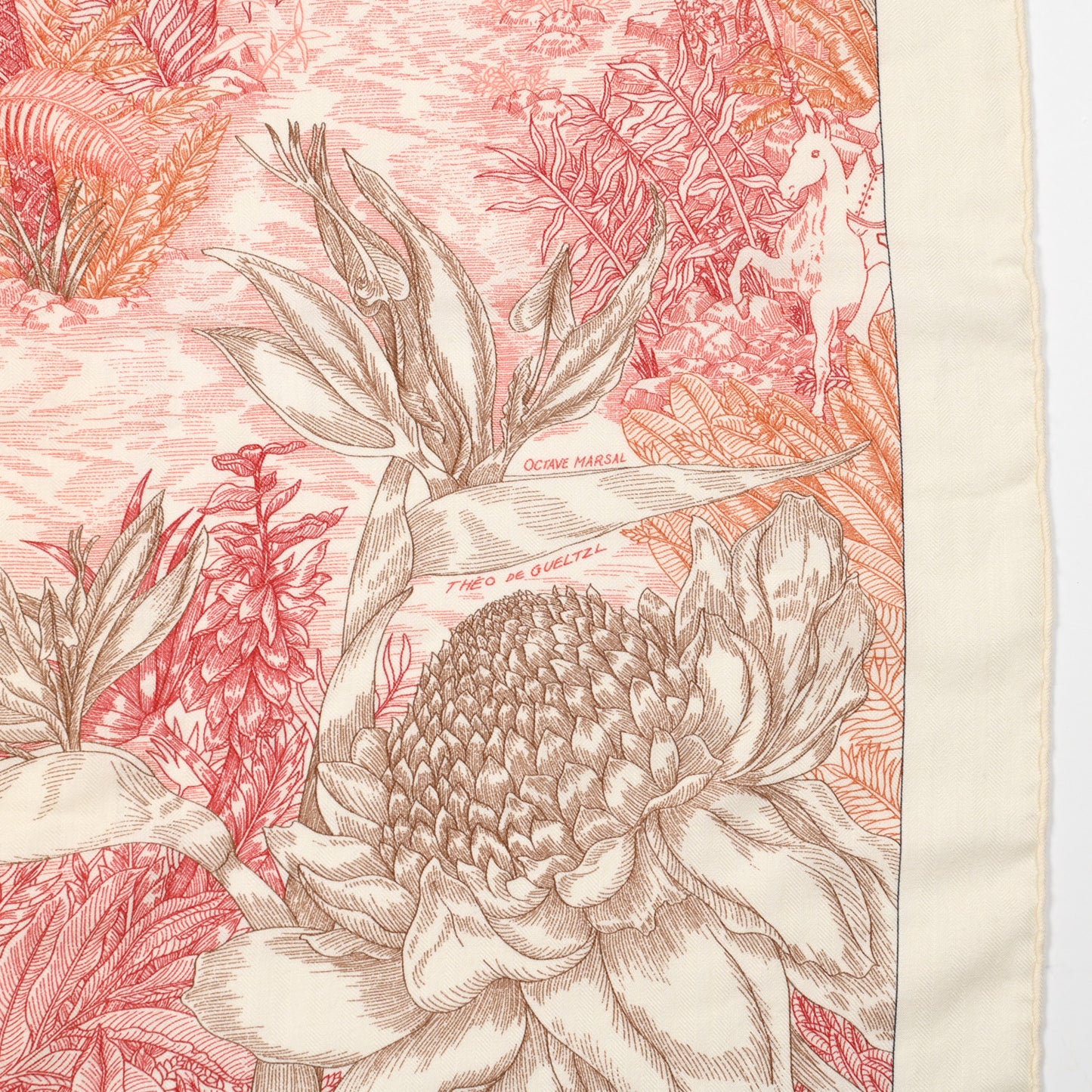 Cashmere Silk Faubourg Tropical Shawl 140 White Rouge Corail