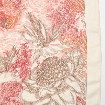 Hermes Cashmere Silk Faubourg Tropical Shawl 140 White Rouge Corail 5 of 6