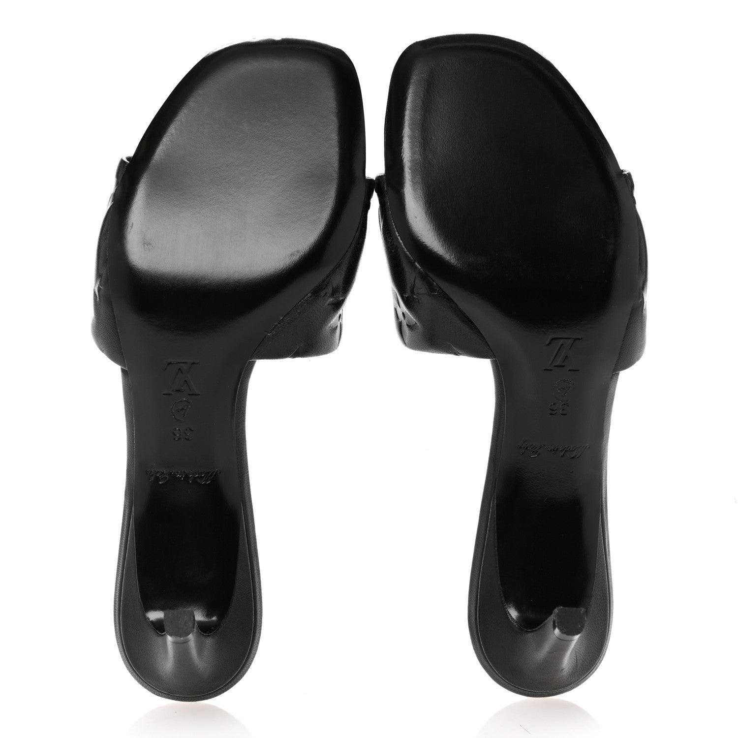 Louis Vuitton Lambskin Embossed Monogram Revival Mid Heel Mules 36 Black 6 of 10