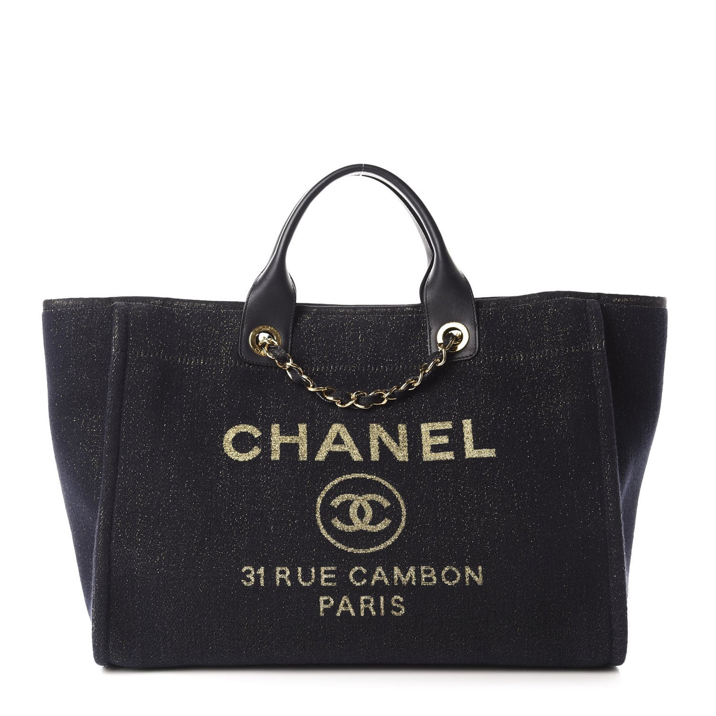 Lurex Canvas Medium Deauville Tote Navy Blue Gold