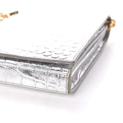 Saint Laurent Calfskin Crocodile Embossed Monogram Chain Wallet Argento 13 of 13