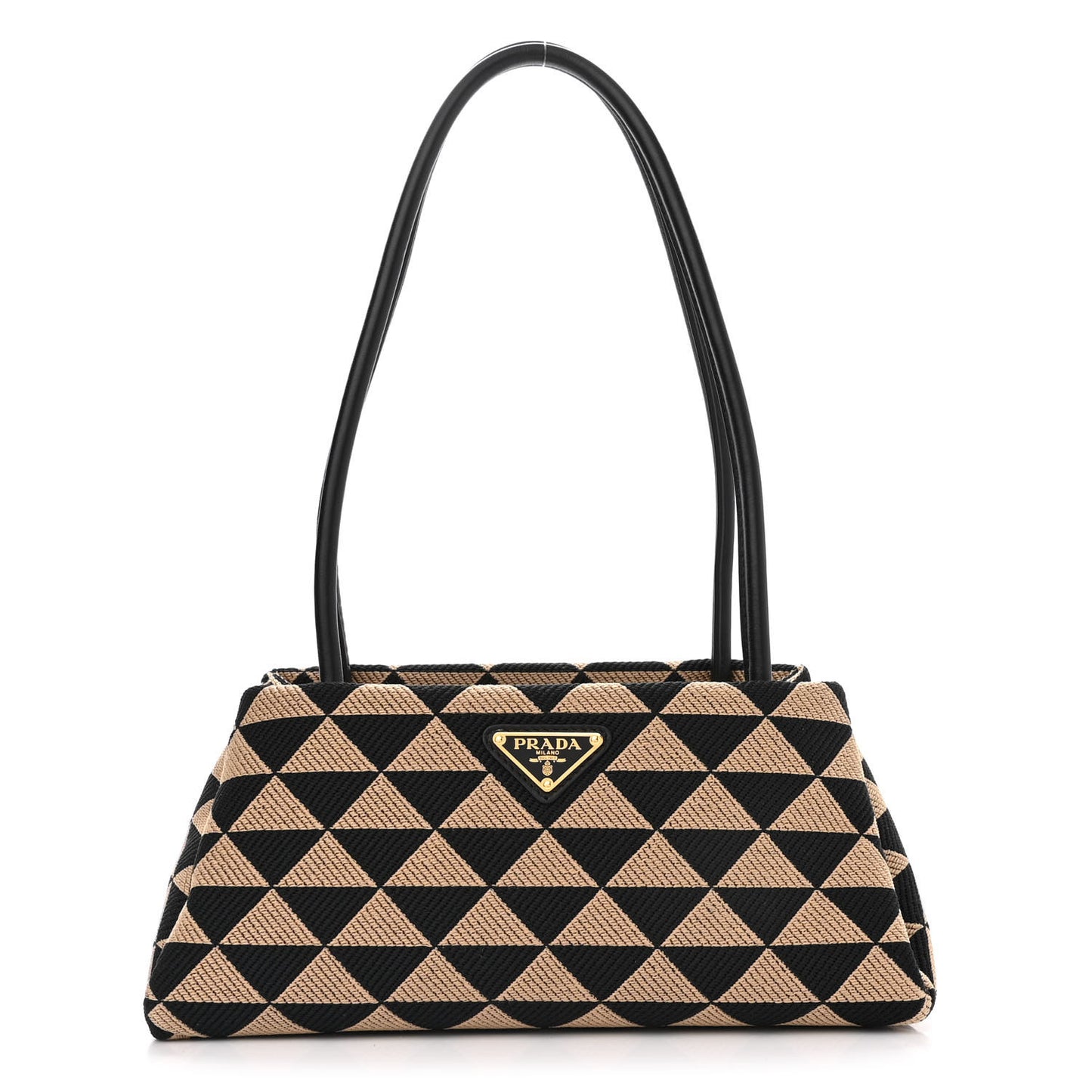 Jacquard Triangolo Symbole Embroidered Small Shoulder Bag Black Corda