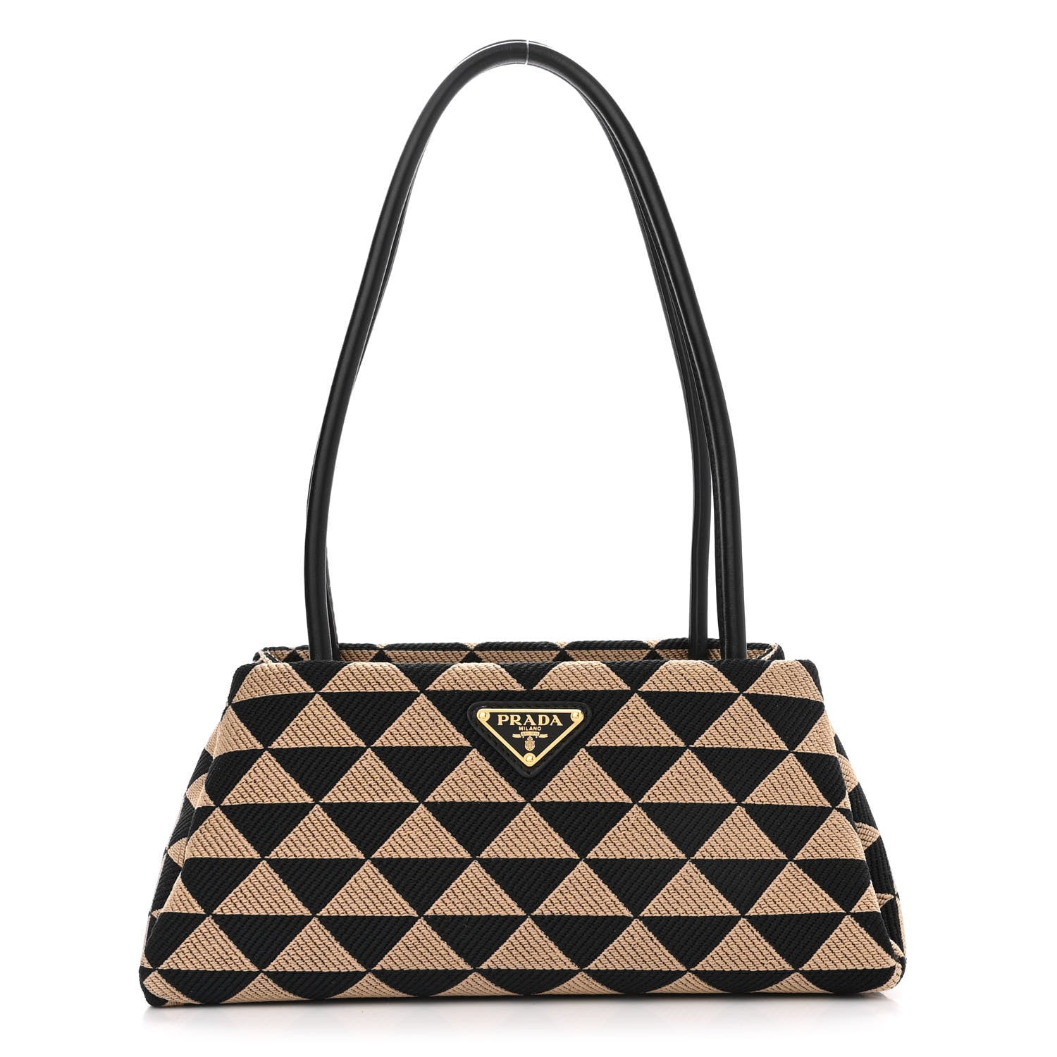Prada Jacquard Triangolo Symbole Embroidered Small Shoulder Bag Black Corda 1 of 12