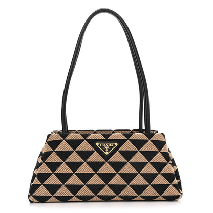 Prada Jacquard Triangolo Symbole Embroidered Small Shoulder Bag Black Corda 1 of 12