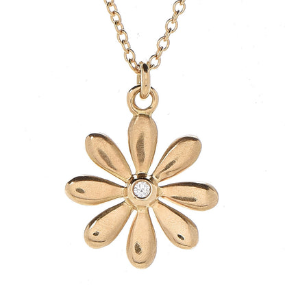 Tiffany 18K Yellow Gold Diamond Flower Pendant Necklace 3 of 7
