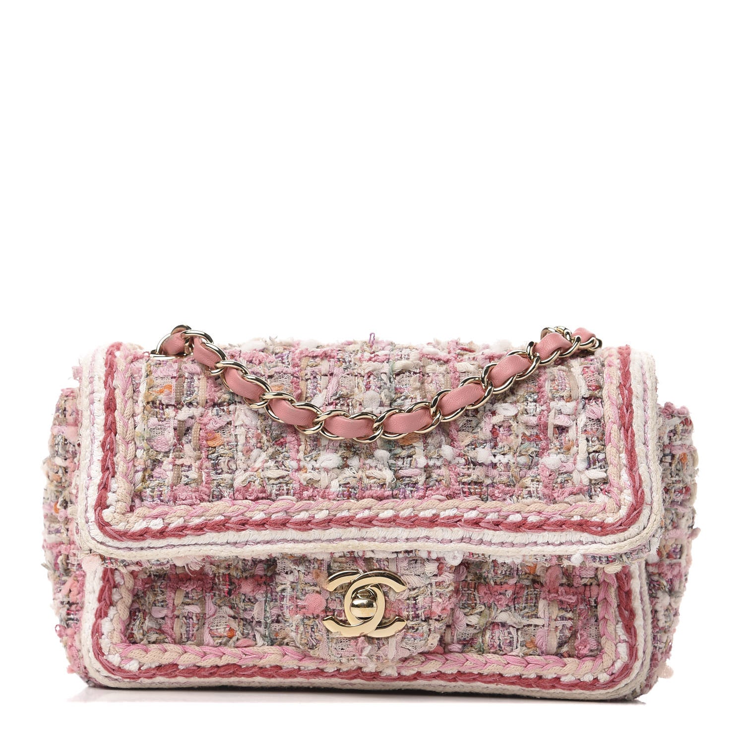 Chanel Tweed Braid Mini Flap White Pink 1 of 11
