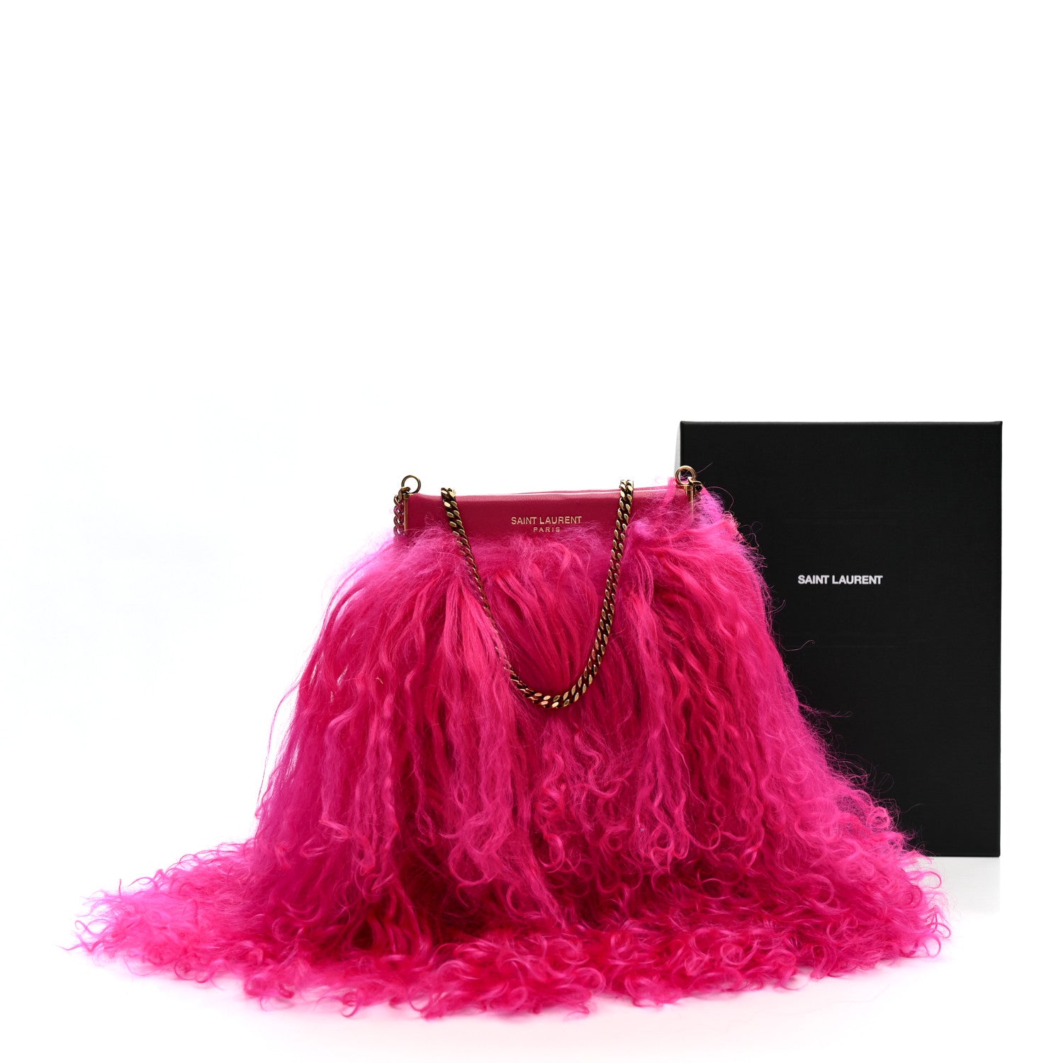 Saint Laurent Fur Mini Pac Pac Pouch On Chain Fuchsia 12 of 12