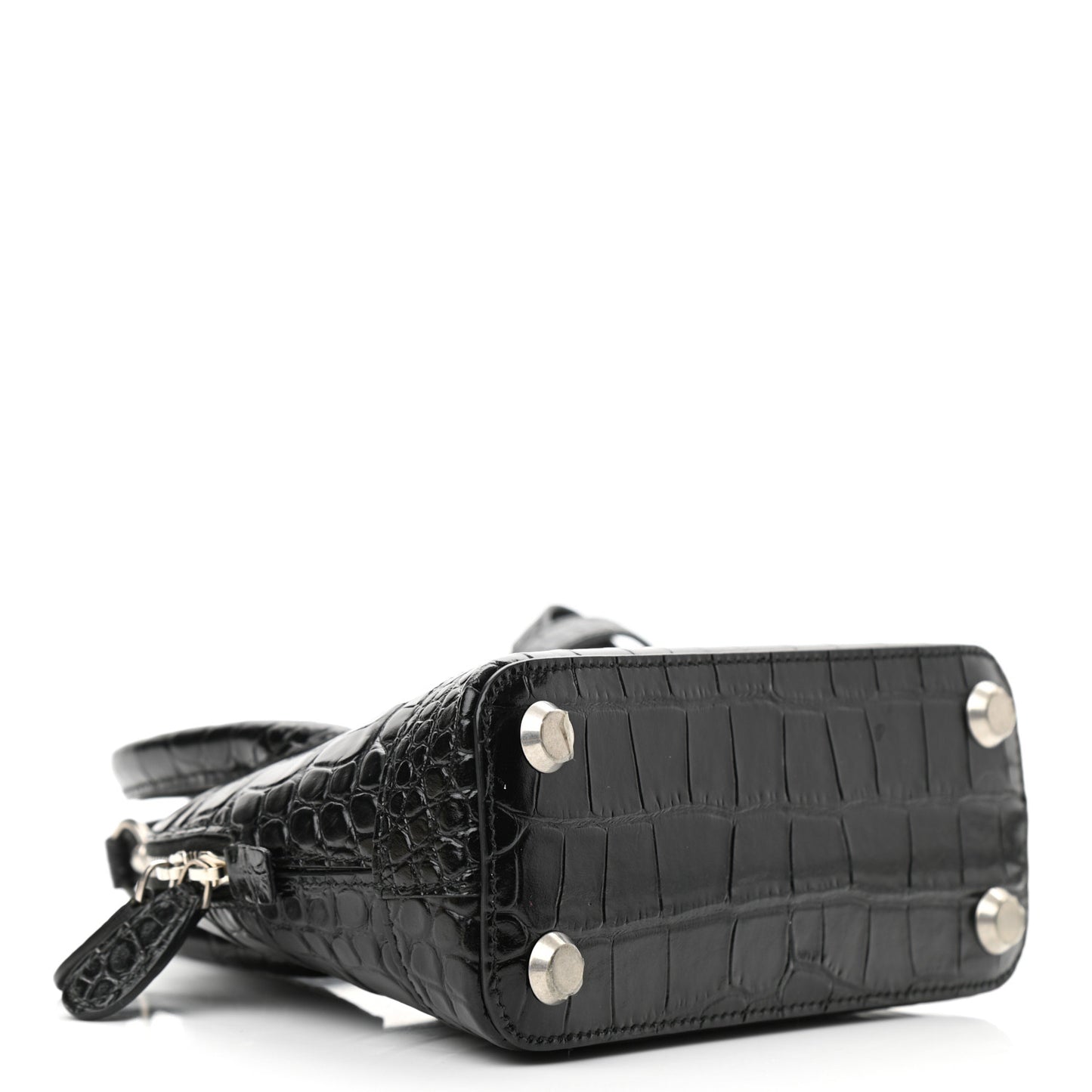 Calfskin Logo Crocodile Embossed XXS Ville Top Handle Bag Black White