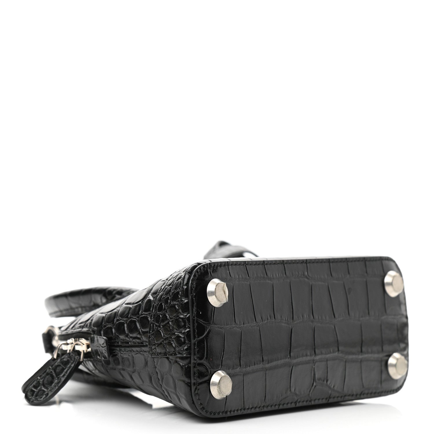 Balenciaga Calfskin Logo Crocodile Embossed XXS Ville Top Handle Bag Black White 4 of 9