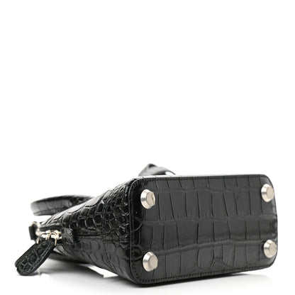 Balenciaga Calfskin Logo Crocodile Embossed XXS Ville Top Handle Bag Black White 4 of 9