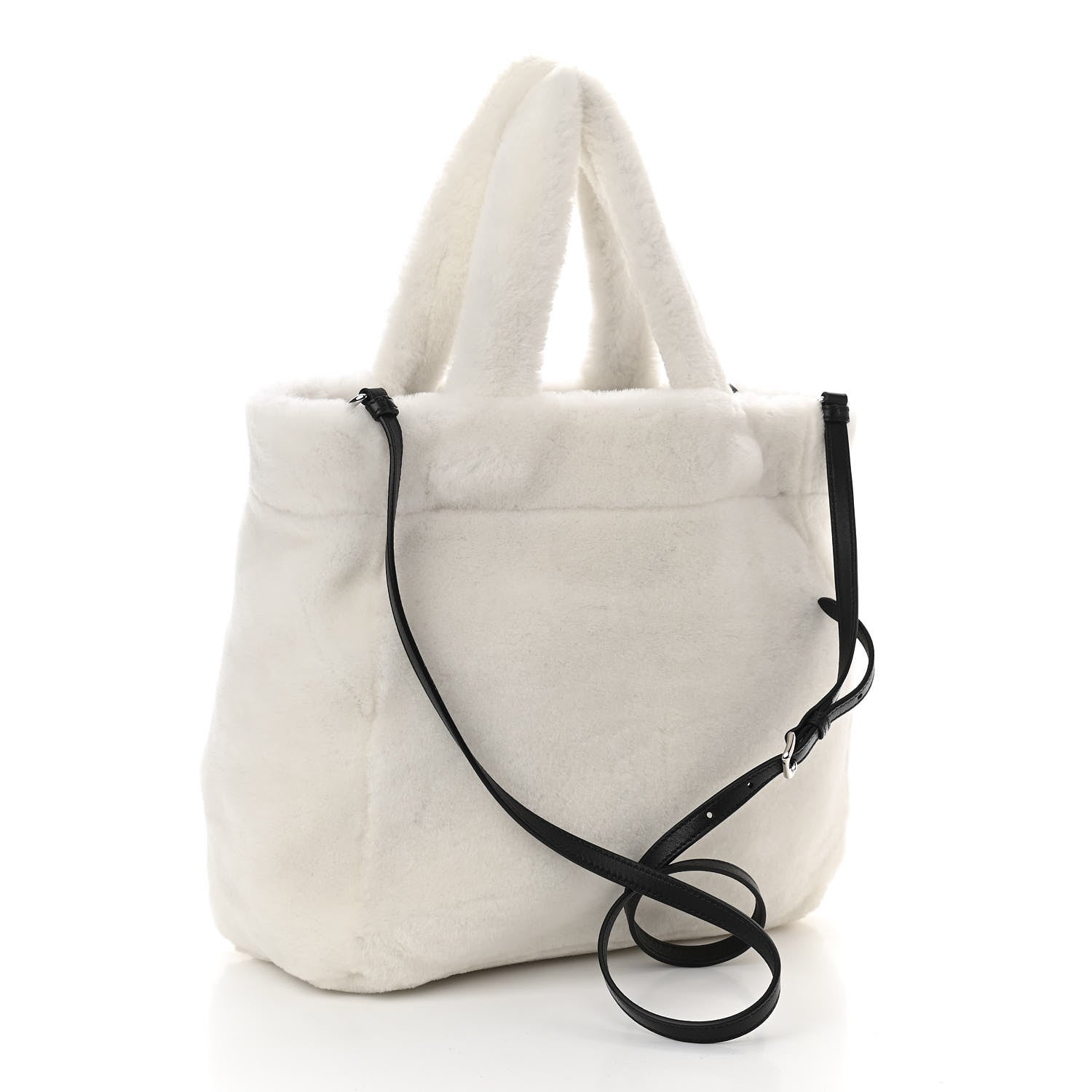 Prada Shearling Logo Tote White Black 4 of 11