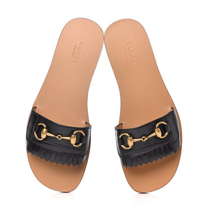 Gucci Malaga Kid Fringe Horsebit Slide Sandals 37.5 Black 10 of 10