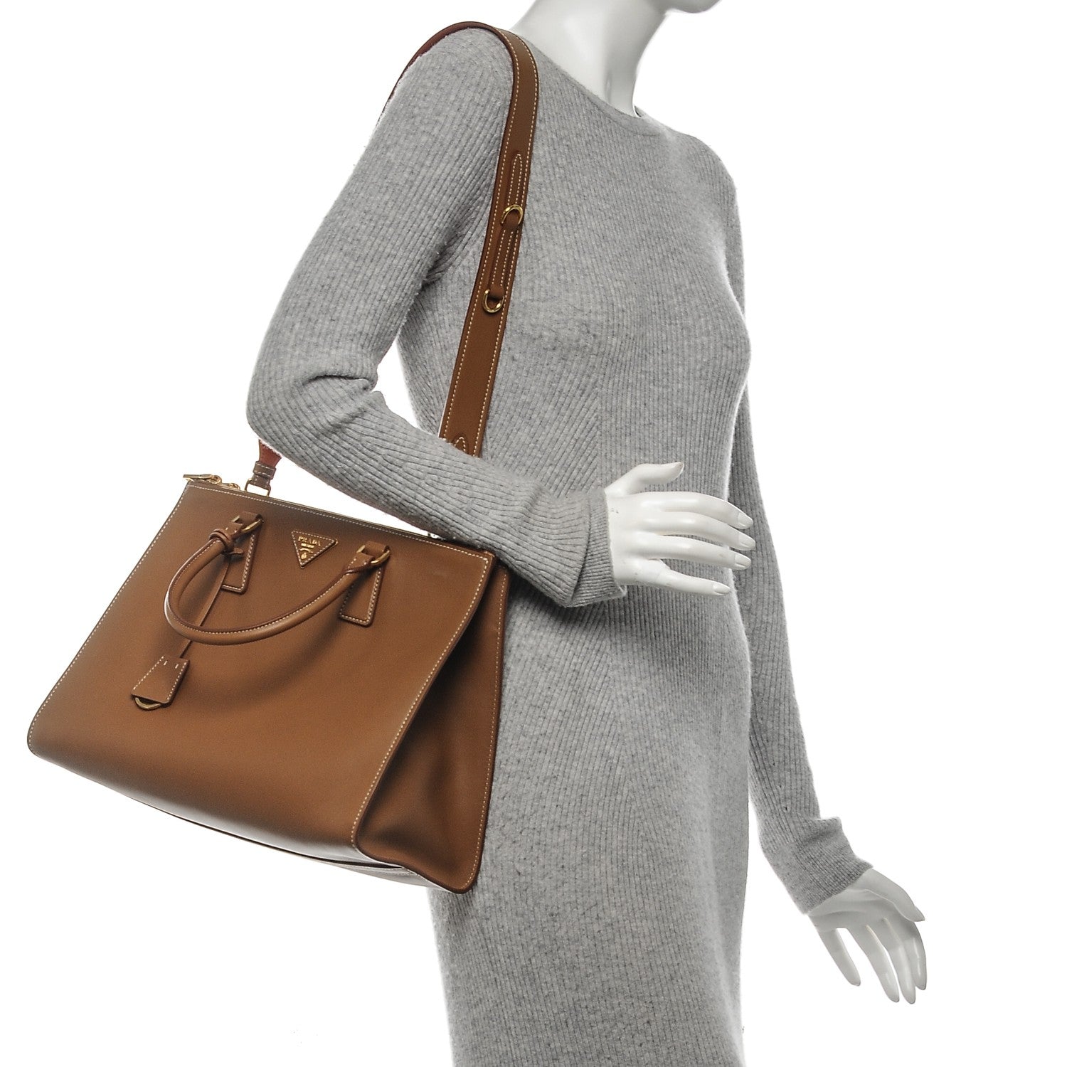 Prada City Calf Medium Galleria Double Zip Tote Cannella 2 of 6